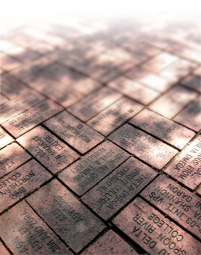 Courtyard bricks with donor names engraved on them.