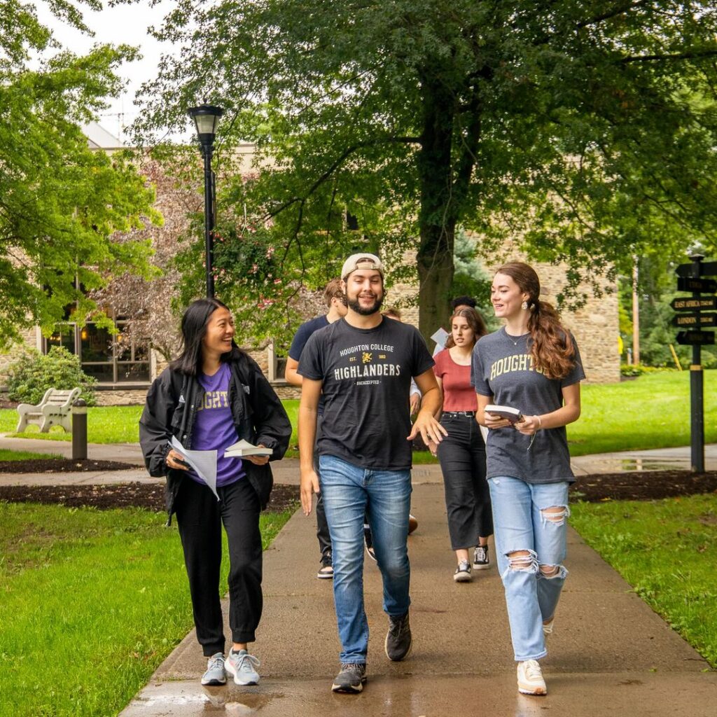 Houghton University students walking on campus