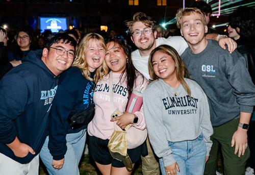 Elmhurst University students at an event.